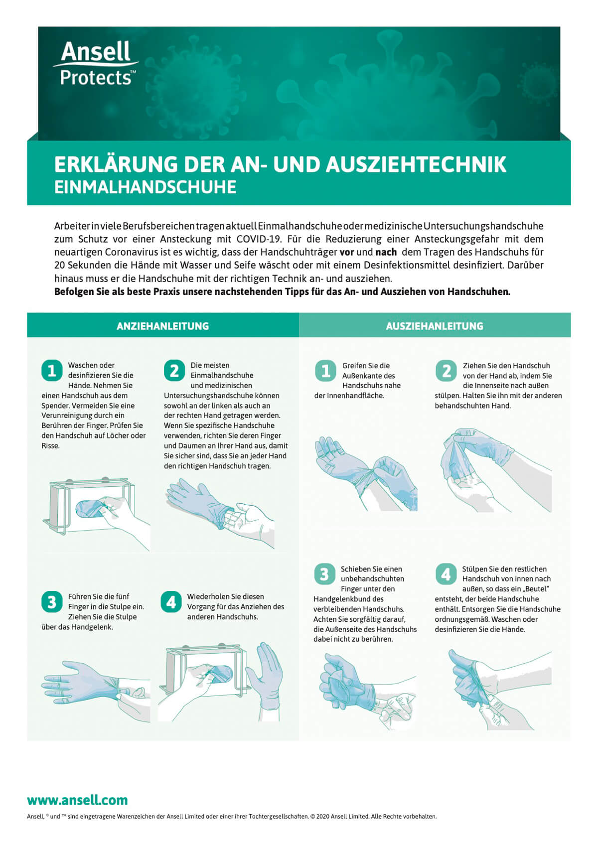 Einmalhandschuhe An- und Ausziehtechnik