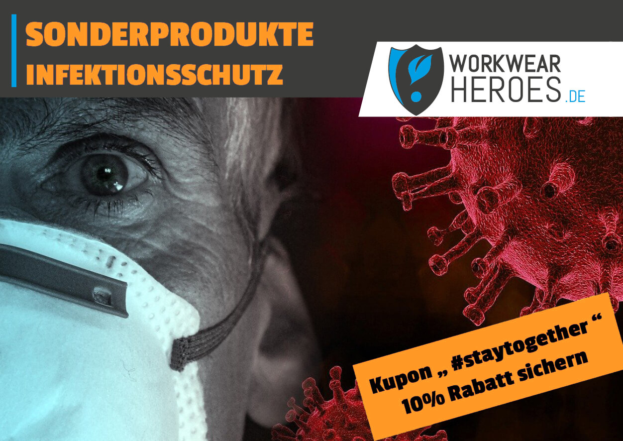Ein Mann mit Schutzmaske neben der Nahaufnahme eines Coronavirus.