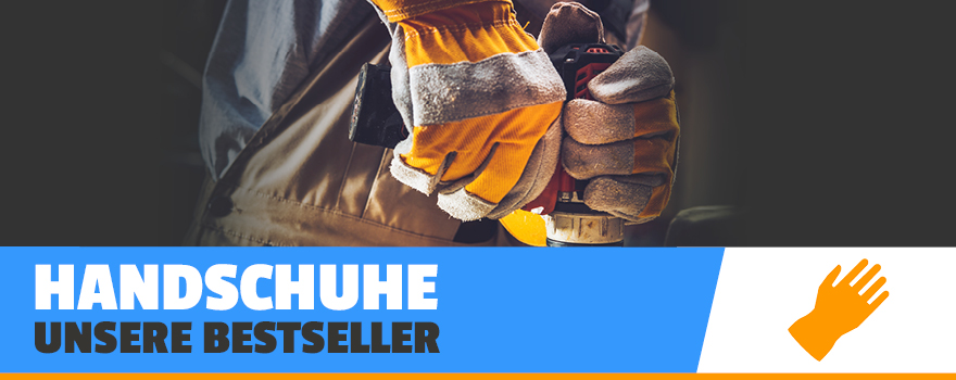 Nahaufnahme von Händen mit Arbeitshandschuhen mit einem Akkuschrauber - zur den Arbeitshandschuh-Bestsellern.